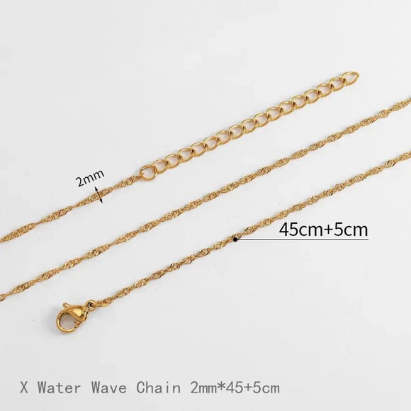 18K Yellow Gold Plated Stainless Steel Twisted Water Wave Chain Necklace - Picture 4 of 11